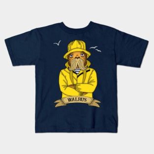 Nautical Walrus Wearing a Souwester Kids T-Shirt